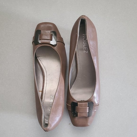 Beige Kitten Heels with Metallic Buckle Detail - Picture 6 of 6